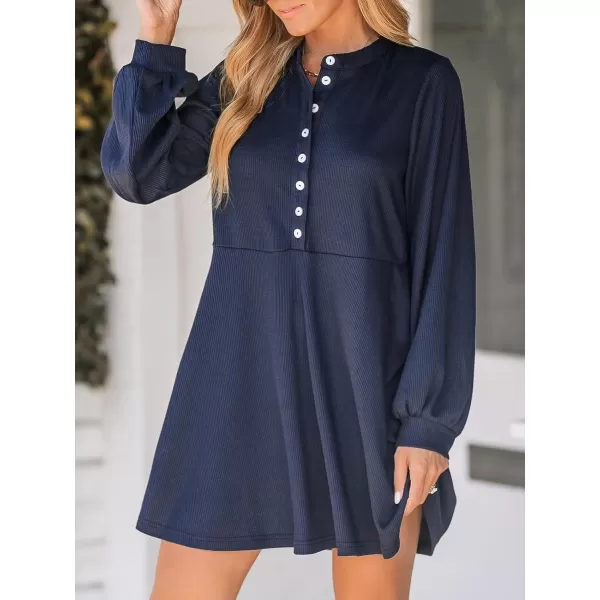 imageCUPSHE Womens Dress HalfPlacket Mini Dresses Long Sleeve Button Front Dressing CasualBlue
