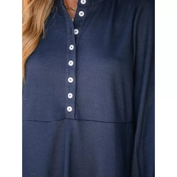 imageCUPSHE Womens Dress HalfPlacket Mini Dresses Long Sleeve Button Front Dressing CasualBlue
