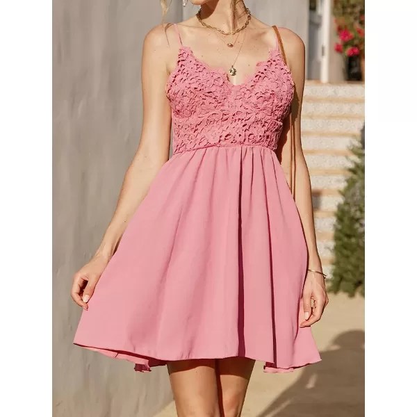 imageCUPSHE Womens Dress Lace Floral Sleeveless Spaghetti Straps V Neck A Line Cut Out Summer Party Mini Slip DressPink