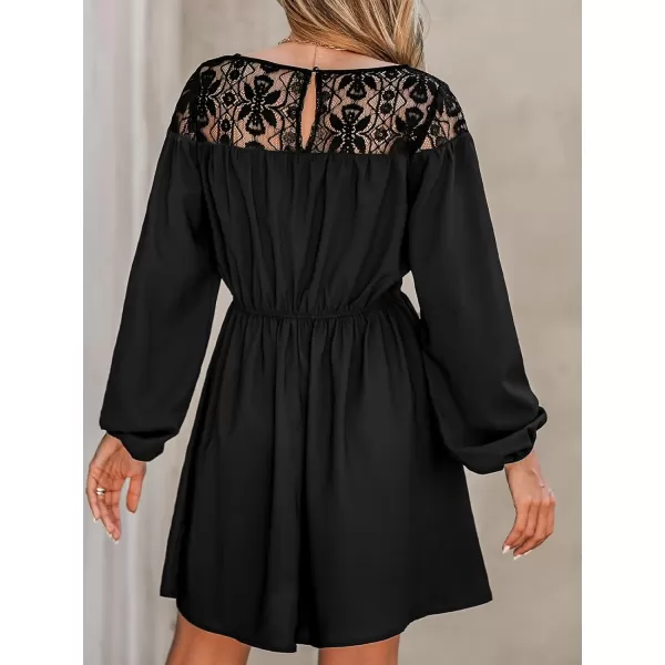 imageCUPSHE Womens Dress Paisley Print Lace Trim Mini Dress Long Sleeve Short Dressing CasualBlack