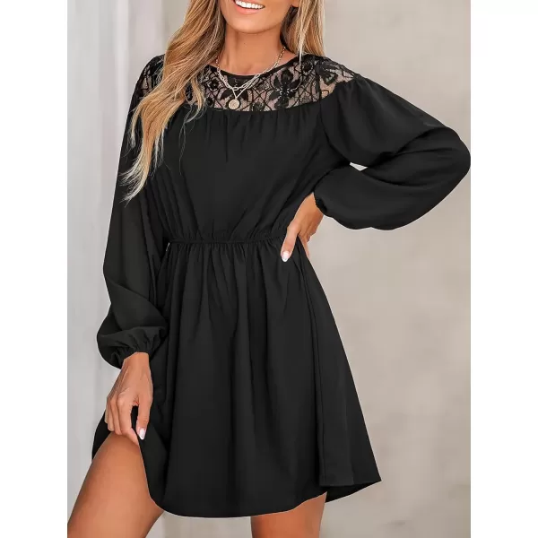imageCUPSHE Womens Dress Paisley Print Lace Trim Mini Dress Long Sleeve Short Dressing CasualBlack