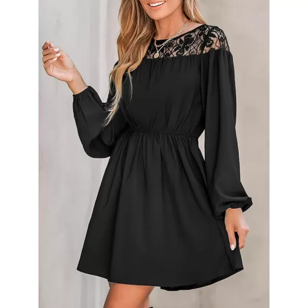 imageCUPSHE Womens Dress Paisley Print Lace Trim Mini Dress Long Sleeve Short Dressing CasualBlack