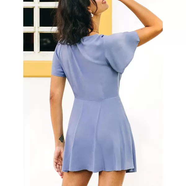 imageCUPSHE Womens Dress Plunge Deep V Neck Short Flared Sleeve Side Tie Wrap BlueDust Blue