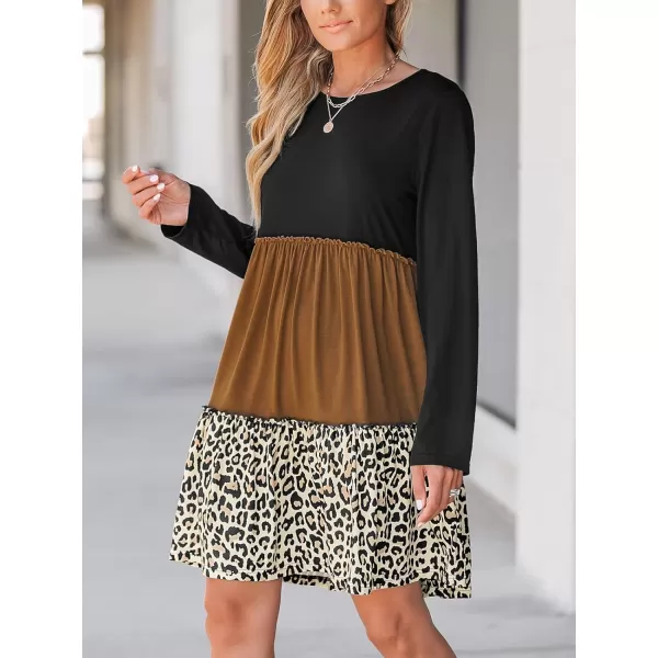 imageCUPSHE Womens Dress Round Neck Long Sleeves Ruffled Hem Flowy Mini DressesBlack