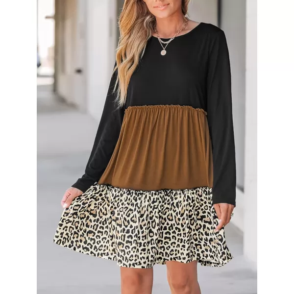 imageCUPSHE Womens Dress Round Neck Long Sleeves Ruffled Hem Flowy Mini DressesBlack