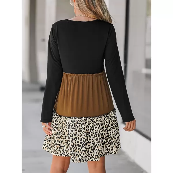 imageCUPSHE Womens Dress Round Neck Long Sleeves Ruffled Hem Flowy Mini DressesBlack