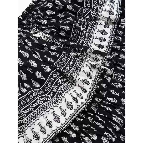 imageCUPSHE Womens Dress Ruffle Strapless Smocking Ethnic Print Midi Length DressBlack