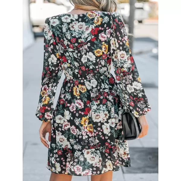 imageCUPSHE Womens Dress Sexy V Neck Wrap Long Sleeves Elastic ALined Mini Short DressesGreen Floral