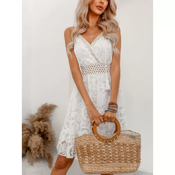 imageCUPSHE Womens Dress Slip V Neckline Lace Cutout Ruffle Hem ALine Mini DressesWhite
