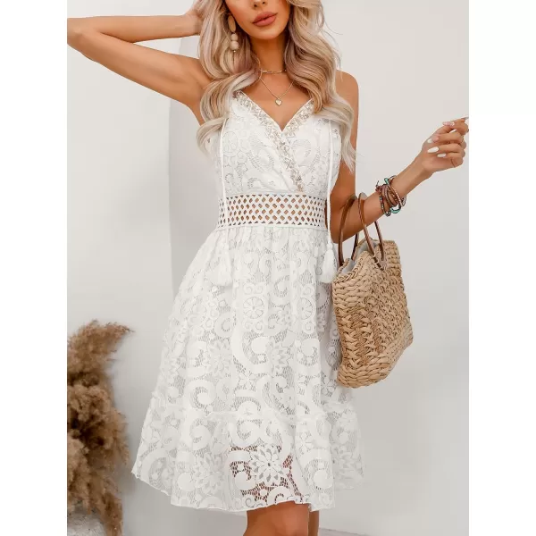 imageCUPSHE Womens Dress Slip V Neckline Lace Cutout Ruffle Hem ALine Mini DressesWhite
