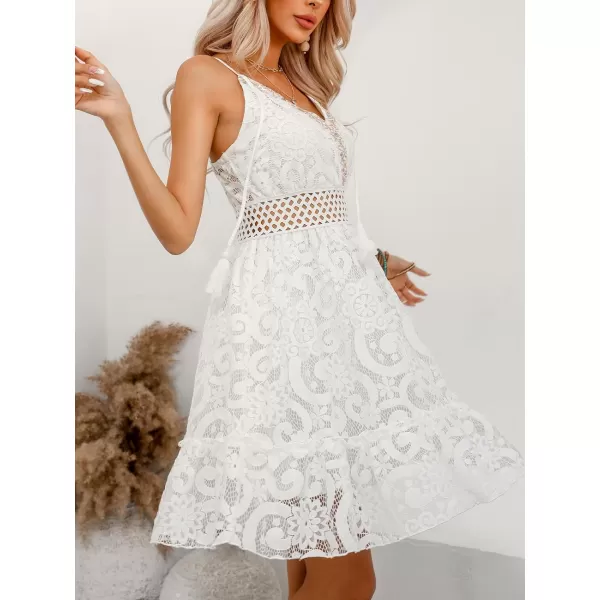 imageCUPSHE Womens Dress Slip V Neckline Lace Cutout Ruffle Hem ALine Mini DressesWhite