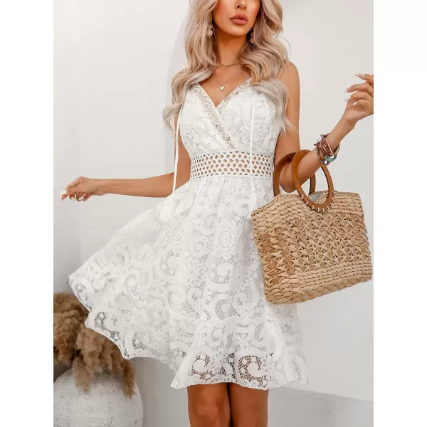 imageCUPSHE Womens Dress Slip V Neckline Lace Cutout Ruffle Hem ALine Mini DressesWhite