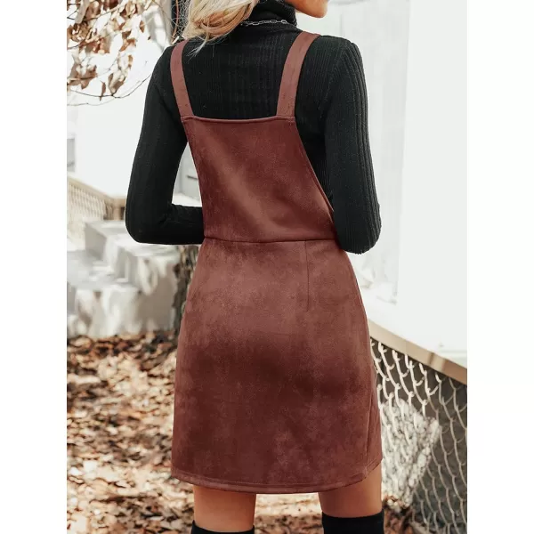 imageCUPSHE Womens Dress Square Neck PullRing Zipper Front Straps Autumn Warm Casual Faux Suede Mini DressesBrown