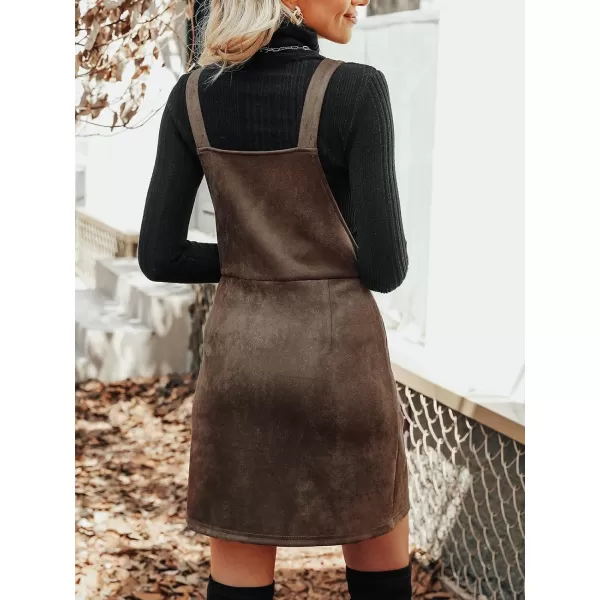 imageCUPSHE Womens Dress Square Neck PullRing Zipper Front Straps Autumn Warm Casual Faux Suede Mini DressesCoffee
