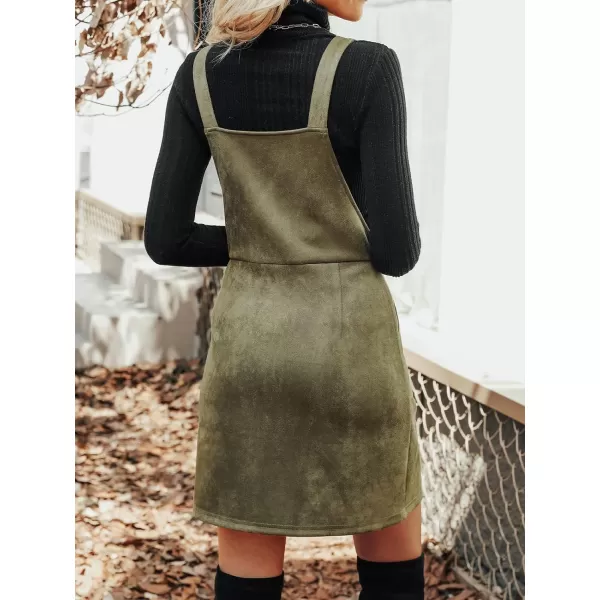 imageCUPSHE Womens Dress Square Neck PullRing Zipper Front Straps Autumn Warm Casual Faux Suede Mini DressesDark Green