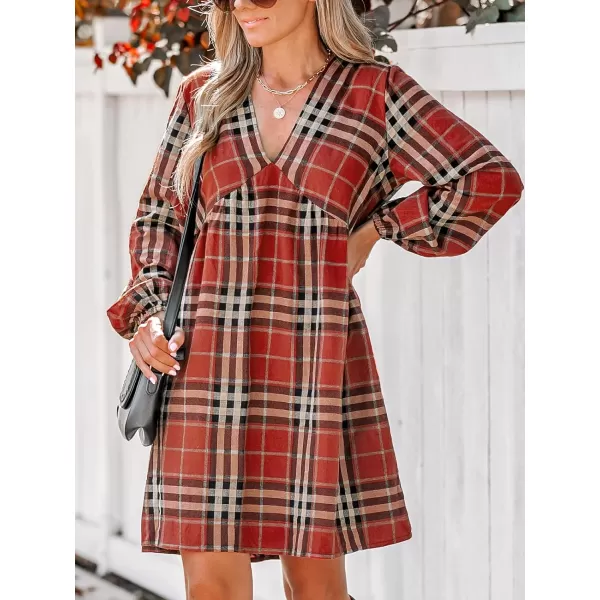 imageCUPSHE Womens Dress V Neck Long Peasant Sleeves Mini Straight DressesRed