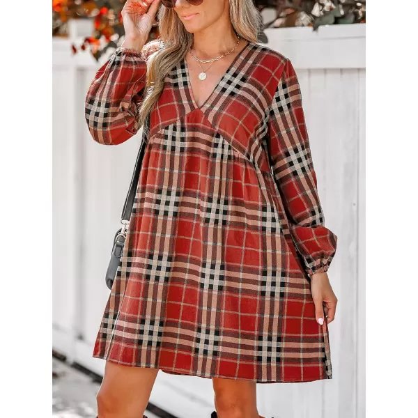 imageCUPSHE Womens Dress V Neck Long Peasant Sleeves Mini Straight DressesRed