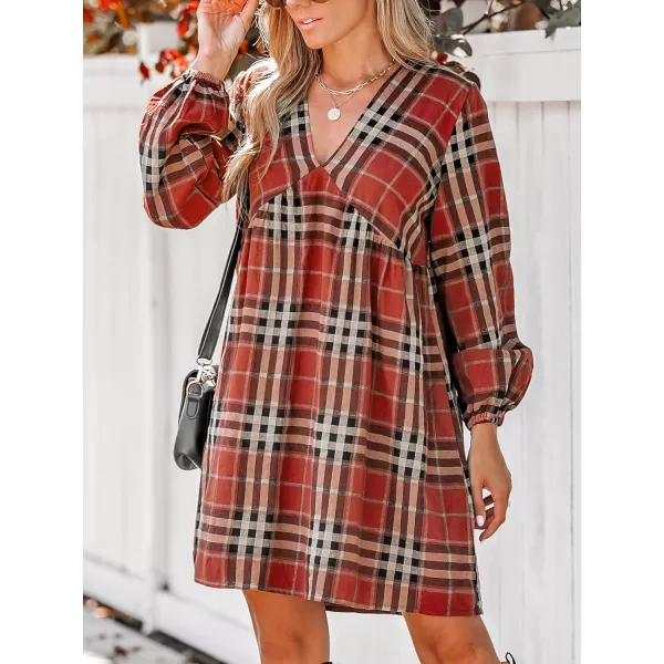 imageCUPSHE Womens Dress V Neck Long Peasant Sleeves Mini Straight DressesRed