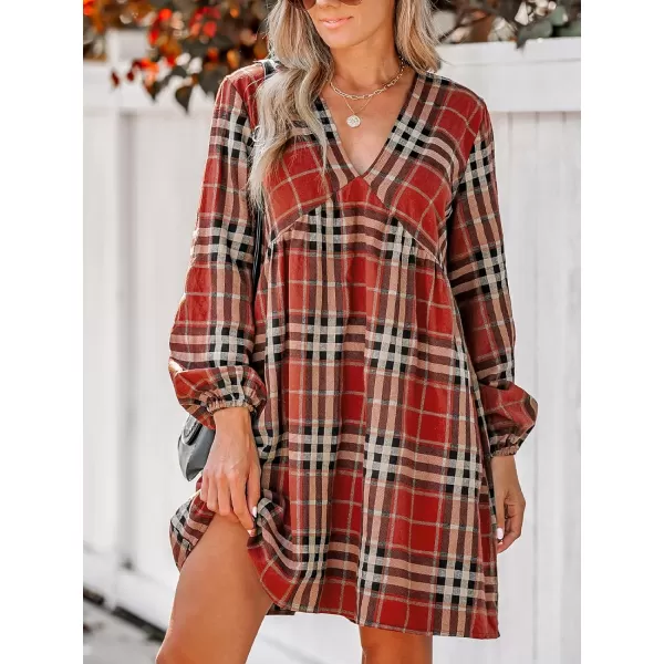 imageCUPSHE Womens Dress V Neck Long Peasant Sleeves Mini Straight DressesRed