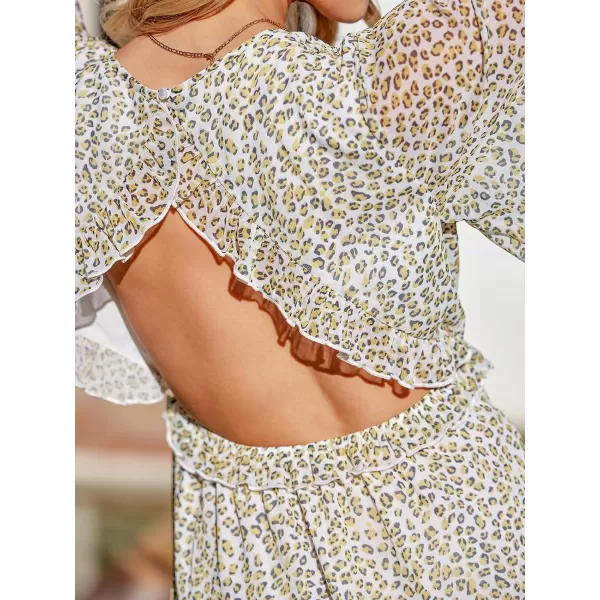 imageCUPSHE Womens Dress V Neck Short Sleeves Flounce Hem ALine Flowy Mini DressesWhite Leopard