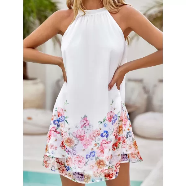 imageCUPSHE Womens Dresses High Neck Casual Sleeveless ALine Floral Mini Tank DressWhite
