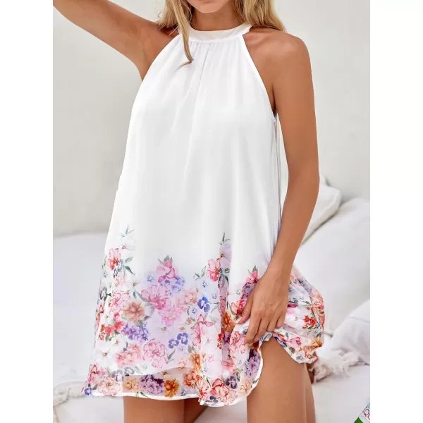 imageCUPSHE Womens Dresses High Neck Casual Sleeveless ALine Floral Mini Tank DressWhite