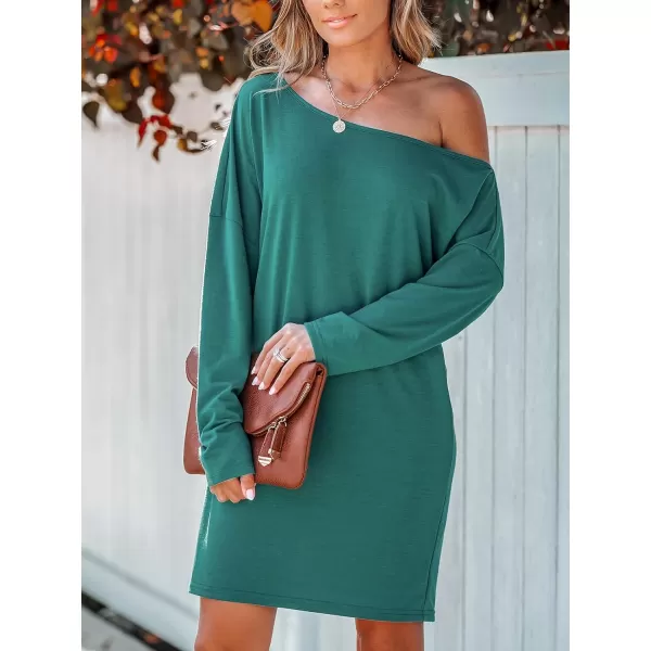 imageCUPSHE Womens Dresses Off Shoulder Long Sleeves Casual Fit Mini TShirt DressNavy Blue