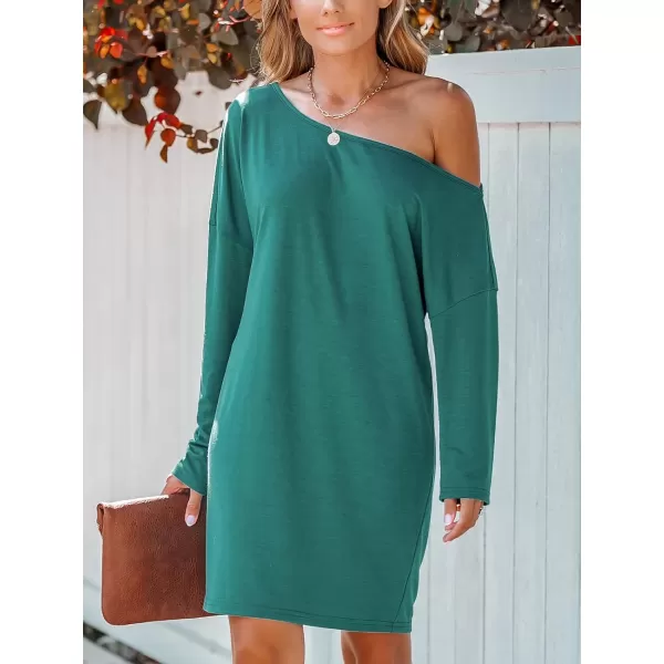 imageCUPSHE Womens Dresses Off Shoulder Long Sleeves Casual Fit Mini TShirt DressNavy Blue
