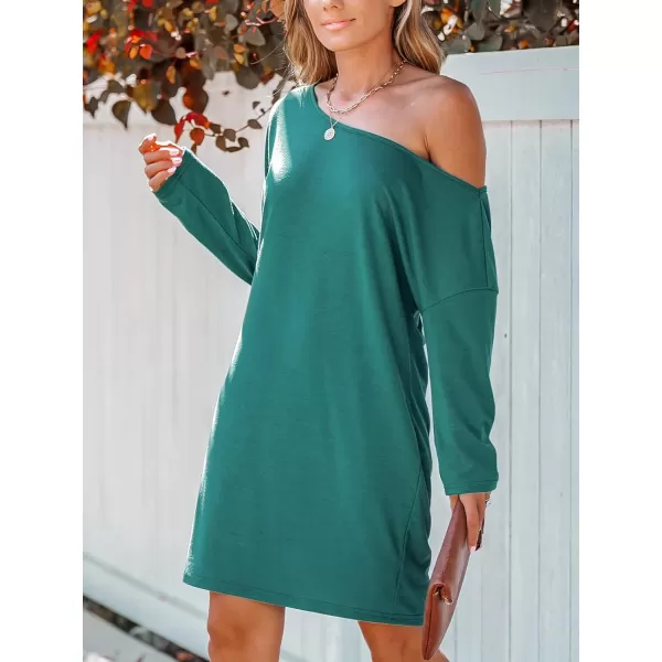 imageCUPSHE Womens Dresses Off Shoulder Long Sleeves Casual Fit Mini TShirt DressNavy Blue