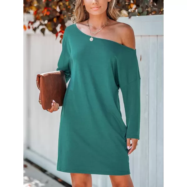 imageCUPSHE Womens Dresses Off Shoulder Long Sleeves Casual Fit Mini TShirt DressNavy Blue
