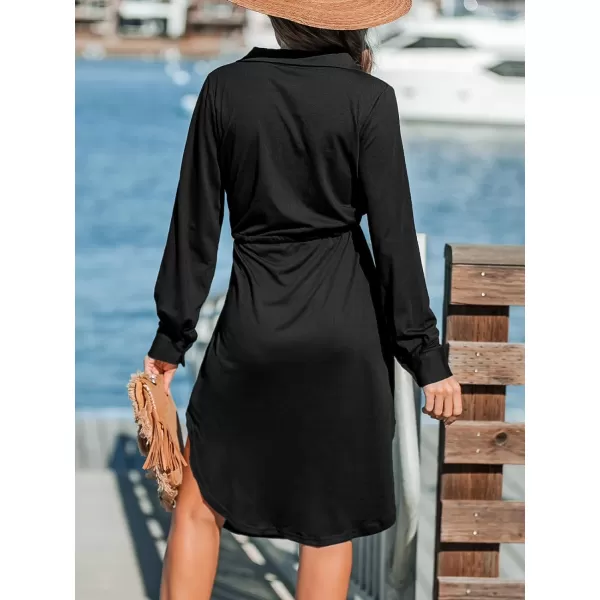 imageCUPSHE Womens Dresses V Neck Long Sleeves Front Zipper Drawstring Midi Dress with Side PocketsBlack