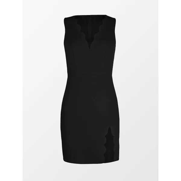 imageCUPSHE Womens Dresses V Neck Party Short Length Dresses Slit Bodycon Dressing with Scalloped DetailBlack