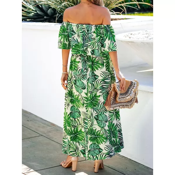 imageCUPSHE Womens Dresses for Summer A Line Dresses Off Shoulder Ruffle Maxi Tropical Printed DressLight Green