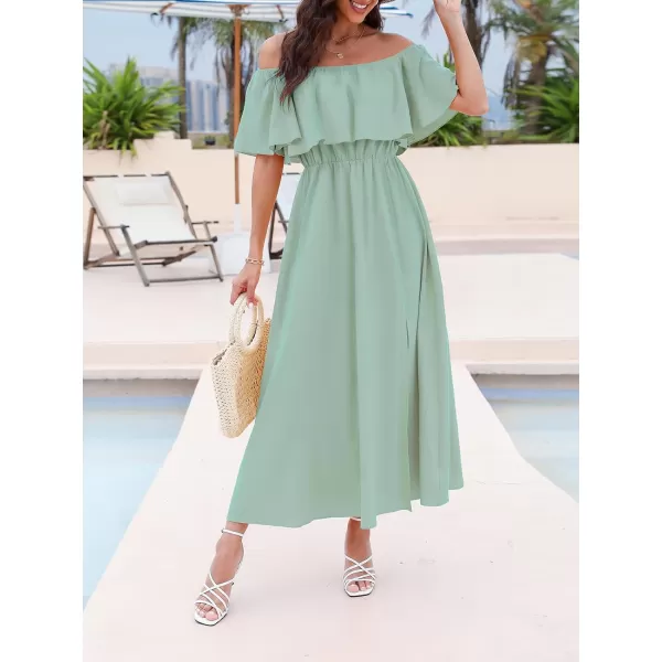 imageCUPSHE Womens Dresses for Summer A Line Dresses Off Shoulder Ruffle Maxi Tropical Printed DressMint