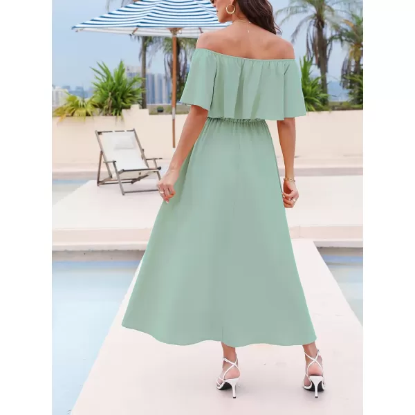 imageCUPSHE Womens Dresses for Summer A Line Dresses Off Shoulder Ruffle Maxi Tropical Printed DressMint