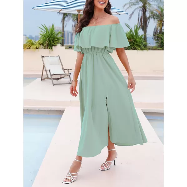 imageCUPSHE Womens Dresses for Summer A Line Dresses Off Shoulder Ruffle Maxi Tropical Printed DressMint