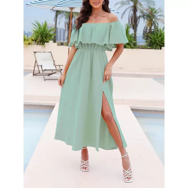 imageCUPSHE Womens Dresses for Summer A Line Dresses Off Shoulder Ruffle Maxi Tropical Printed DressMint