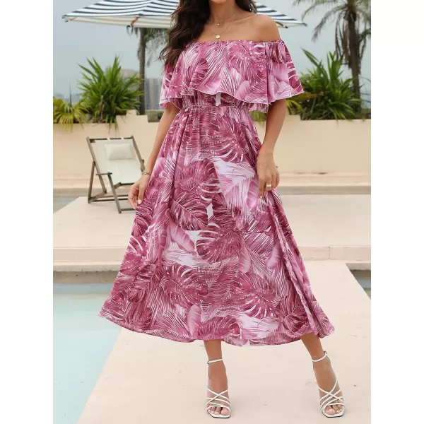 imageCUPSHE Womens Dresses for Summer A Line Dresses Off Shoulder Ruffle Maxi Tropical Printed DressPink