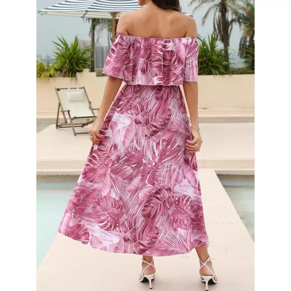 imageCUPSHE Womens Dresses for Summer A Line Dresses Off Shoulder Ruffle Maxi Tropical Printed DressPink