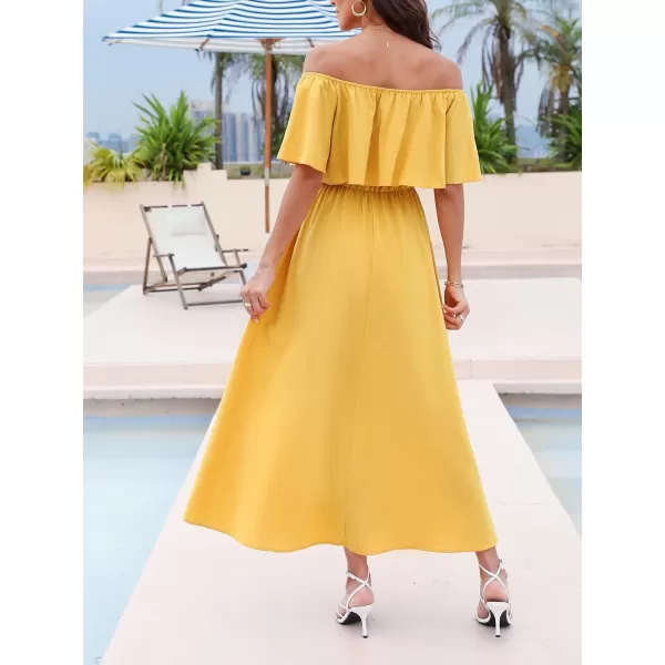 imageCUPSHE Womens Dresses for Summer A Line Dresses Off Shoulder Ruffle Maxi Tropical Printed DressYellow