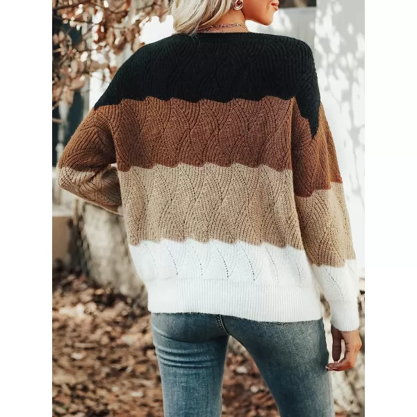 imageCUPSHE Womens Dropped Shoulders Colorblock Pullover Sweater Long Sleeve Fall Winter Casual Knitted TopMulticolored