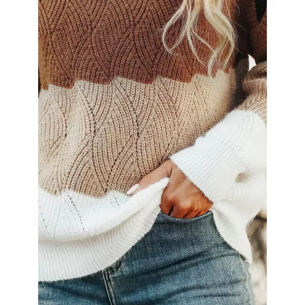 imageCUPSHE Womens Dropped Shoulders Colorblock Pullover Sweater Long Sleeve Fall Winter Casual Knitted TopMulticolored