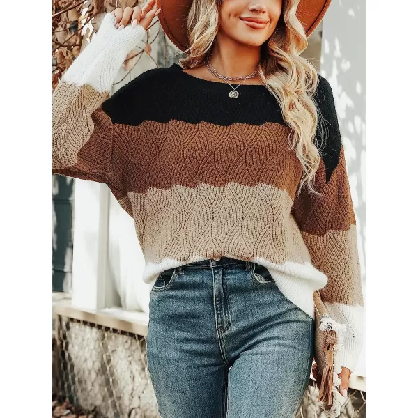 imageCUPSHE Womens Dropped Shoulders Colorblock Pullover Sweater Long Sleeve Fall Winter Casual Knitted TopMulticolored