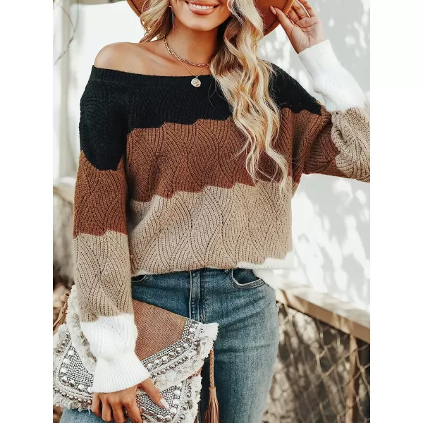 imageCUPSHE Womens Dropped Shoulders Colorblock Pullover Sweater Long Sleeve Fall Winter Casual Knitted TopMulticolored