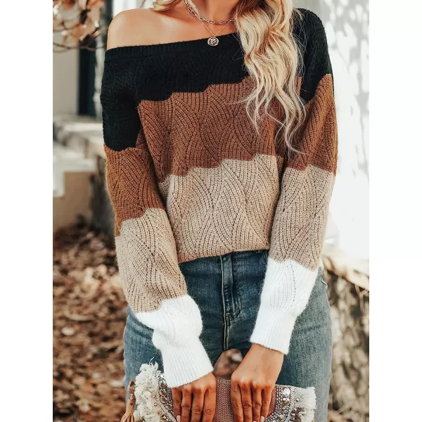 imageCUPSHE Womens Dropped Shoulders Colorblock Pullover Sweater Long Sleeve Fall Winter Casual Knitted TopMulticolored