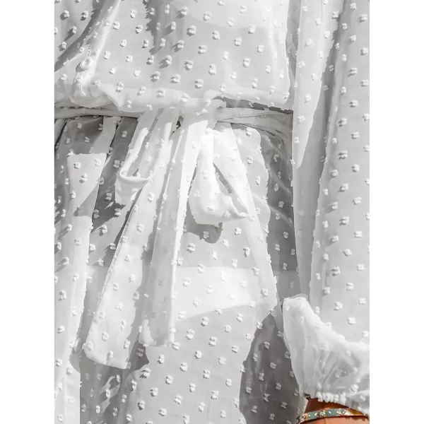 imageCUPSHE Womens Elegant V Neck Bathing Suit Cover Up Button Down Summer Beach Mini Dress with BeltWhite