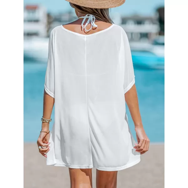 imageCUPSHE Womens Elegant V Neck Bathing Suit Cover Up Summer Swim Coverups with Short SleevesWhite