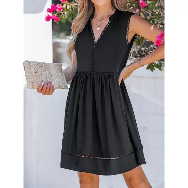 imageCUPSHE Womens Embroidered Lace Trim VNeck Mini Dress Sleeveless Dresses Casual SummerBlack