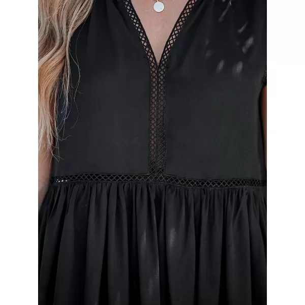 imageCUPSHE Womens Embroidered Lace Trim VNeck Mini Dress Sleeveless Dresses Casual SummerBlack