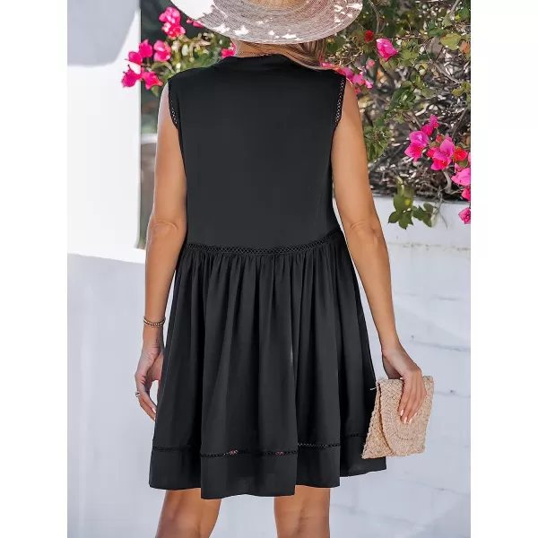 imageCUPSHE Womens Embroidered Lace Trim VNeck Mini Dress Sleeveless Dresses Casual SummerBlack